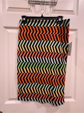 LuLaRoe Neon Chevron Pencil Skirt in Orange, Green, Yellow, Pink & Black